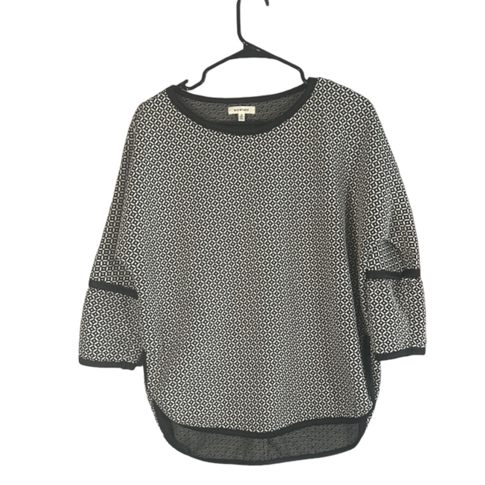 Max Studio Black & White Print Cotton Blend Knit Blouse Women Sz S